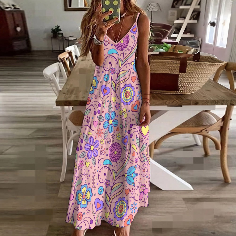 Floral Bouquet Sling Ankle Long Dress