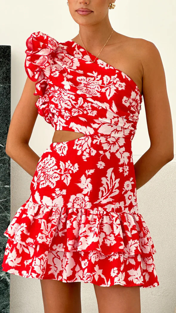 Off shoulder ruffle edge short dress